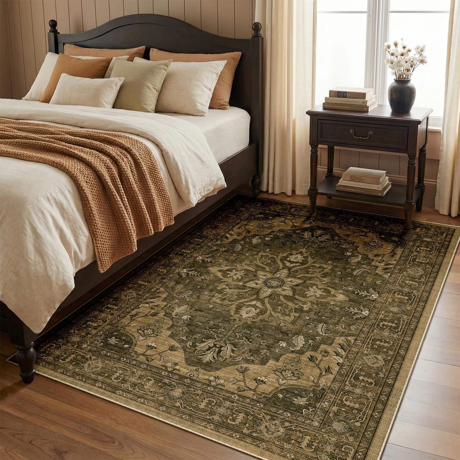 RELEANY Washable Area Rug, 5'x7', Brown/Dark Brown