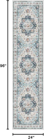 Madane Runner Rug 2x8, Washable Hallway Runner Rugs, Non-Slip Low-Pile Soft Kitchen Rug Runner Laundry Room Rug, Vintage Throw Entry Foyer Mat for Entrance Living Room (Blue, 2 x 8)