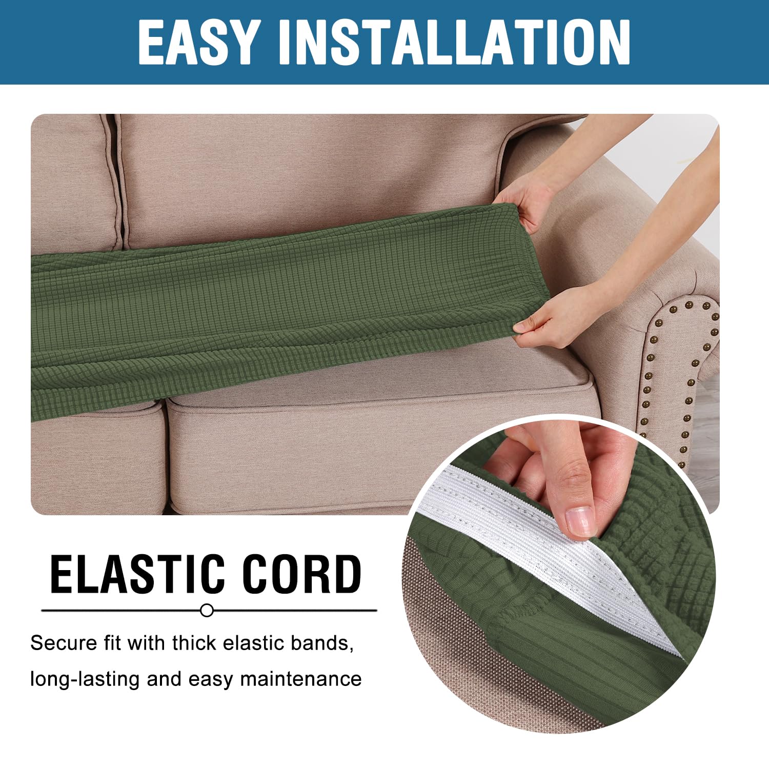 H.VERSAILTEX Super Stretch Individual Seat Cushion Covers Sofa Covers Couch Cushion Covers Slipcover Sets Thick Jacquard Textured Twill Fabric (1 Piece Sofa Cushion Cover, Bronze Green)