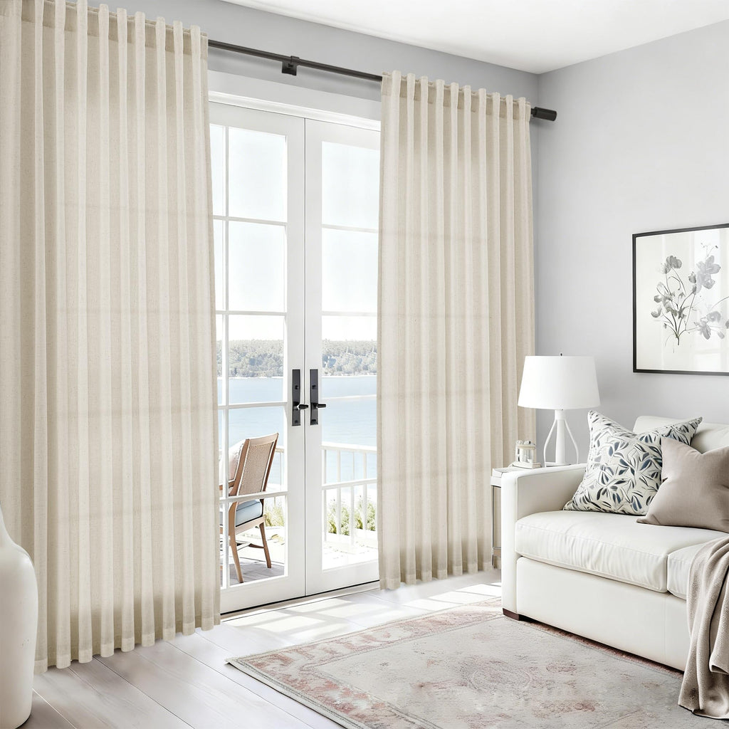 Nanspring Vanilla Linen Curtains for Living Room 72 Inches Long Luxury Light Filtering Semi Sheer Curtain Back Tab Modern Farmhouse Decor Elegant Coastal Drapes for Bedroom Office 52x72, 2 Panels
