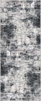 IOHOUZE Abstract Runner Rug 2x5 Ft Washable Runners for Hallways, Non Slip Kitchen Runner Printed Faux Wool Entryway Runner Indoor, Modern Abstract Floor Carpet for Hall Kitchen Bedroom, Black Grey