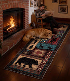 Rustic Cabin Hallway Runner Rug 2'8"x8' - Bear Washable Rug, Non-Slip Low Pile Soft Farmhouse Carpet, Southwestern Wildlife Print Floor Runner Rugs for Kitchen, Entryway, Laundry, Bedroom