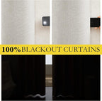 NICETOWN 100% Blackout Linen Texture Curtains 90 inches Long, Ivory, 2 Pcs, Thermal Insulated Full Blackout 2-Layer Lined Drapes, Energy Efficiency Window Draperies for Boy's Room