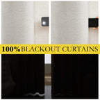 NICETOWN 100% Absolutely Blackout Linen Curtains with Thermal Insulated White Liner, Ivory, W52, 2 Pieces, Noise Reducing Textured Linen Look Curtains for Windows 90 inch Length for Classroom