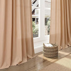 Nanspring Camel Linen Curtains for Living Room Extra Long 144 Inches Long Back Tab Light Filtering Semi Sheer Curtain Vintage Rustic Decor Floor to Ceiling High Window for Bedroom 52x144, 2 Panels