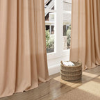 Nanspring Camel Linen Curtains for Living Room Extra Long 144 Inches Long Back Tab Light Filtering Semi Sheer Curtain Vintage Rustic Decor Floor to Ceiling High Window for Bedroom 52x144, 2 Panels