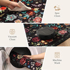 Rugflix 5x7 Washable Area Rug for Living Room, Soft Non Slip Low Pile Carpet, Floral Vintage Stain Resistant Rugs for Bedroom, Dining Room, Home Office, Black
