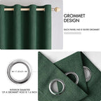 MIULEE Linen Curtains for Bedroom 100% Blackout Thermal Insulated Emerald Green Grommet Room Darkening Curtains & Drapes Christmas Decor for Living Room Nursery 52 x 90 Inch (2 Panels)