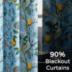 Topfinel Blue Patterned Curtains 2 Pages 96 Inches Long Blackout Heat Block Farmhouse Watercolor Floral Flower Hummingbird Printed Drapes Grommet Window Treatment for Living Room,96 Inch Length