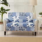 Great Bay Home Reversible Patchwork Loveseat Cover - Washable Slipcover Furniture Protector with Elastic Straps - Perfect for Kids & Pets - Box-Stitched Detail (Navy)