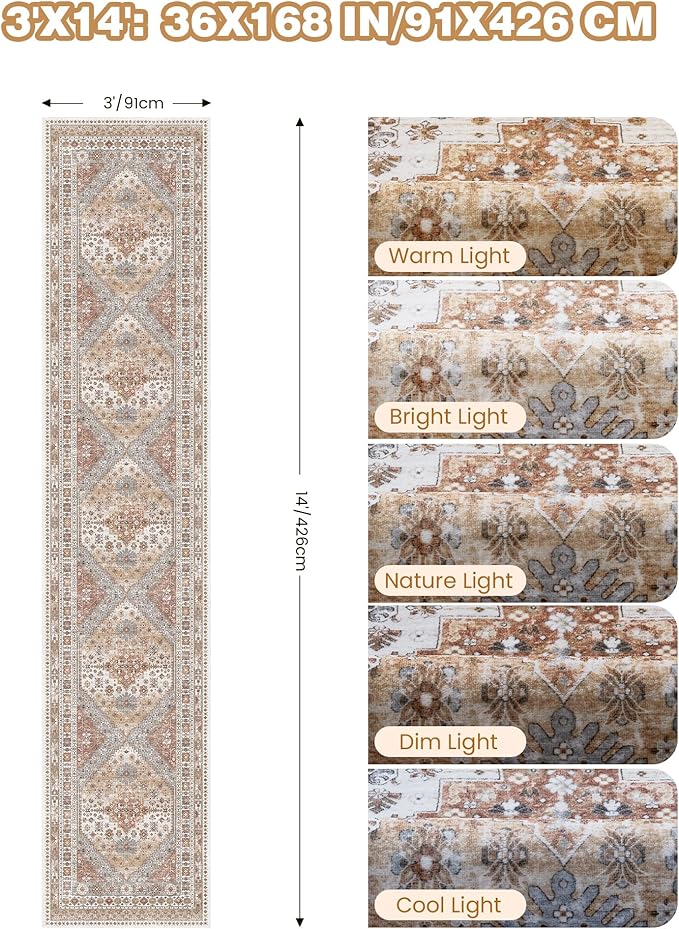 Restydon 3x14 Long Runner Rugs for Hallway Vintage Washable Rug, Orange