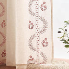 jinchan Belrose Linen Curtains for Bedroom Floral Curtains 84 Inch Length Linen Blend Burgundy Red Embroidered Drapes Farmhouse Flower Patterned Drapes for Living Room Window Treatments Set 2 Panels