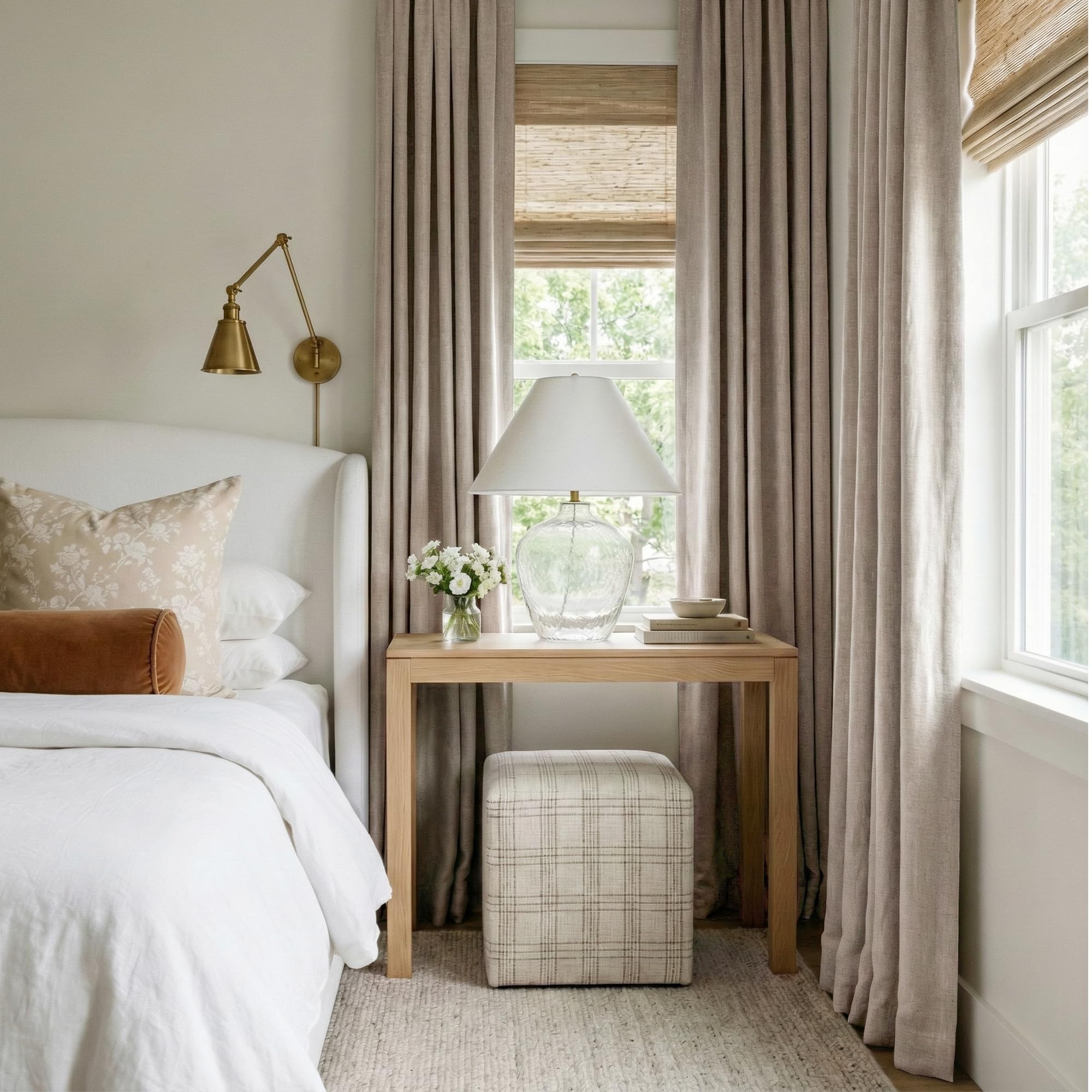 RYB HOME Beige 100% Blackout Linen Curtains 120 Inch Long for Dining Room