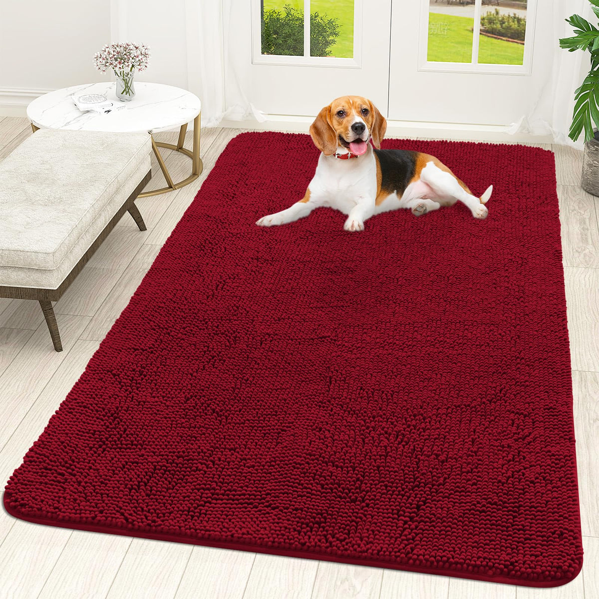 OLANLY Dog Door Mat for Muddy Paws 59x35, Super Absorbent Chenille Mud Mat