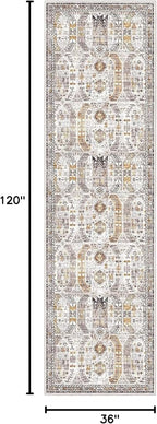 Madane Hallway Rug 3x10, Kitchen Rugs Washable Entryway Rug Vintage Kitchen Runners Non Slip Indoor Area Rug Farmhouse Carpet Runner for Bathroom Living Room Bedroom, Brown/Gold