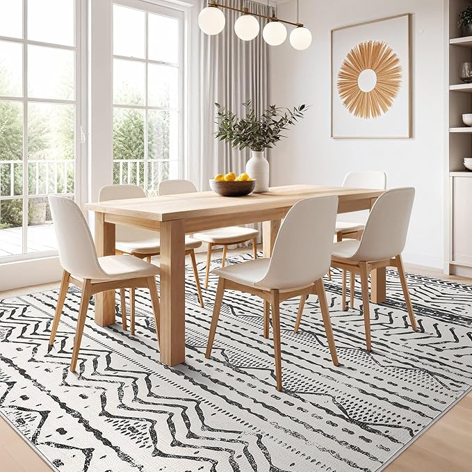 Nakagishi Black Rug Living Room Rugs: 10x14 Machine Washable Boho Large Neutral Modern Soft Moroccan Stain Resistant Indoor Floor Non Slip Accent Carpet for Bedroom Nursery Kids Playroom Office