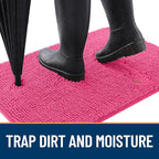 OLANLY Dog Door Mat for Muddy Paws 30x20, Absorbs Moisture and Dirt, Absorbent Non-Slip Washable Doormat, Quick Dry Chenille Mud Mat for Dogs, Entry Indoor Entryway Carpet for Inside Floor, Hot Pink