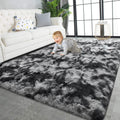 TWINNIS Super Soft Shaggy Rugs Fluffy Carpets 8x10 Feet, Indoor Modern Plush Area Rugs for Living Room Bedroom Kids Room Nursery Home Decor, Upgrade Anti-Skid Fuzzy Rug, Black and Grey
