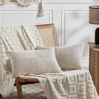 Fancy Homi 2 Packs Neutral Taupe Lumbar Decorative Throw Pillow Covers 16x32 Inch for Living Room Couch Bed Sofa, Farmhouse Home Decor, Soft Striped Corduroy Rectangle Accent Cushion Case 40x80 cm