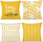 YCOLL Pillow Covers 22x22 Set of 4, Modern Sofa Throw Pillow Cover, Decorative Outdoor Linen Fabric Pillow Case for Couch Bed Car, Yellow