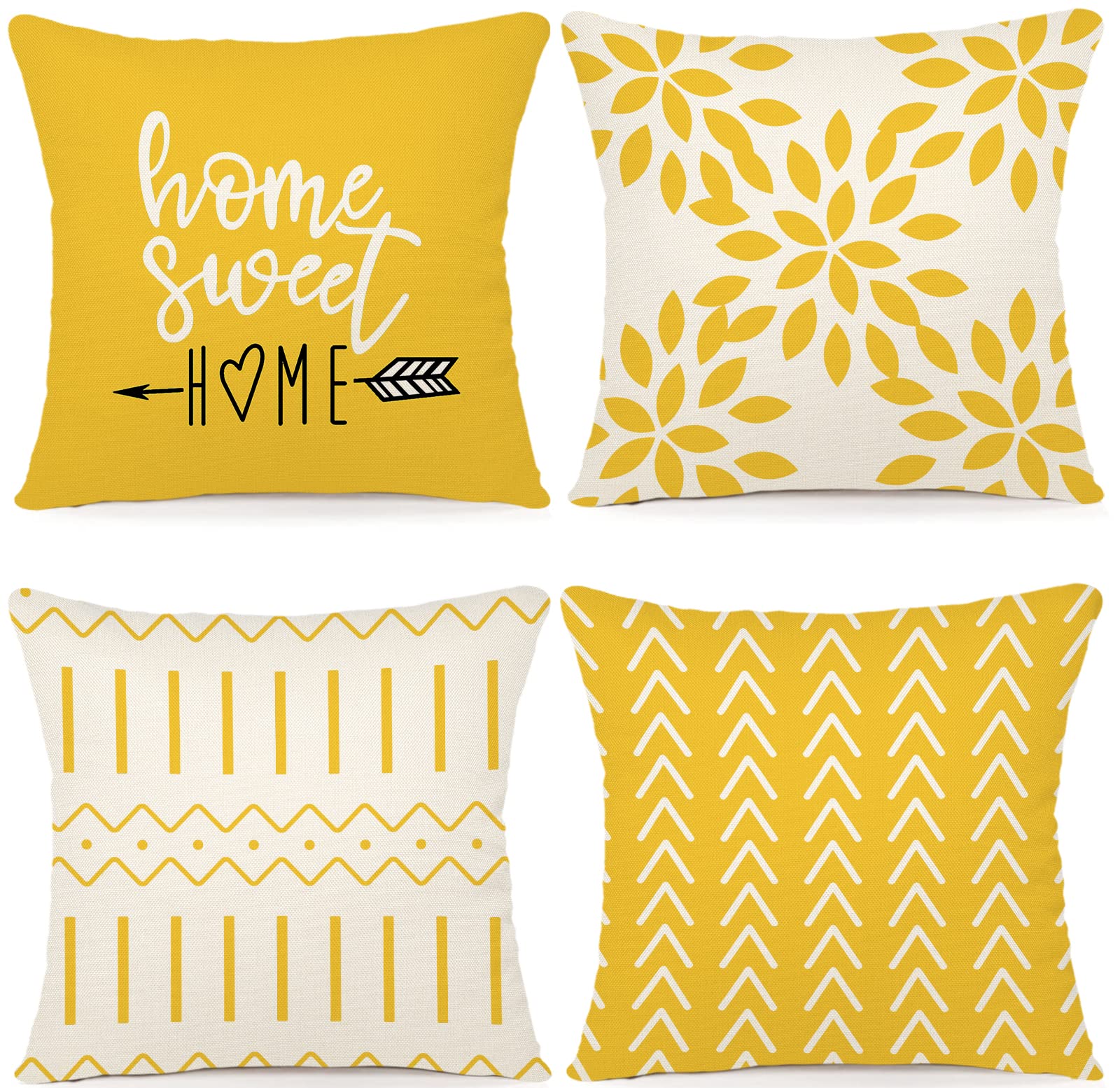 YCOLL Pillow Covers 22x22 Set of 4, Modern Sofa Throw Pillow Cover, Decorative Outdoor Linen Fabric Pillow Case for Couch Bed Car, Yellow