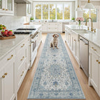 RELEANY Washable Area Rug, Runner 2'x10', Blue/White/Gray
