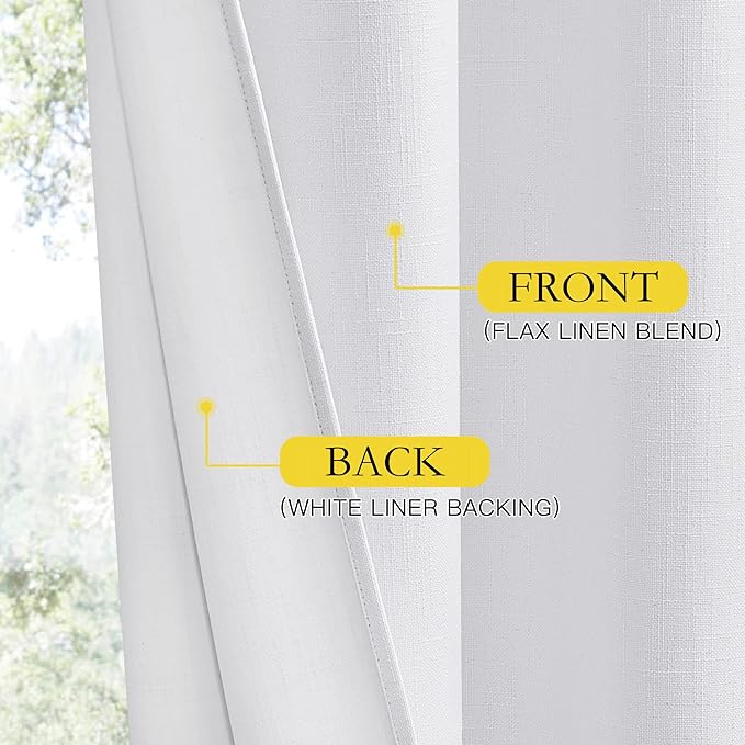 NICETOWN 100% Absolutely Blackout Linen Curtains with Thermal Insulated White Liner, White, 42 inches Wide, 54 inches Length Energy Saving Curtains for Cupboard 2 Panels Set, Vertical Blinds