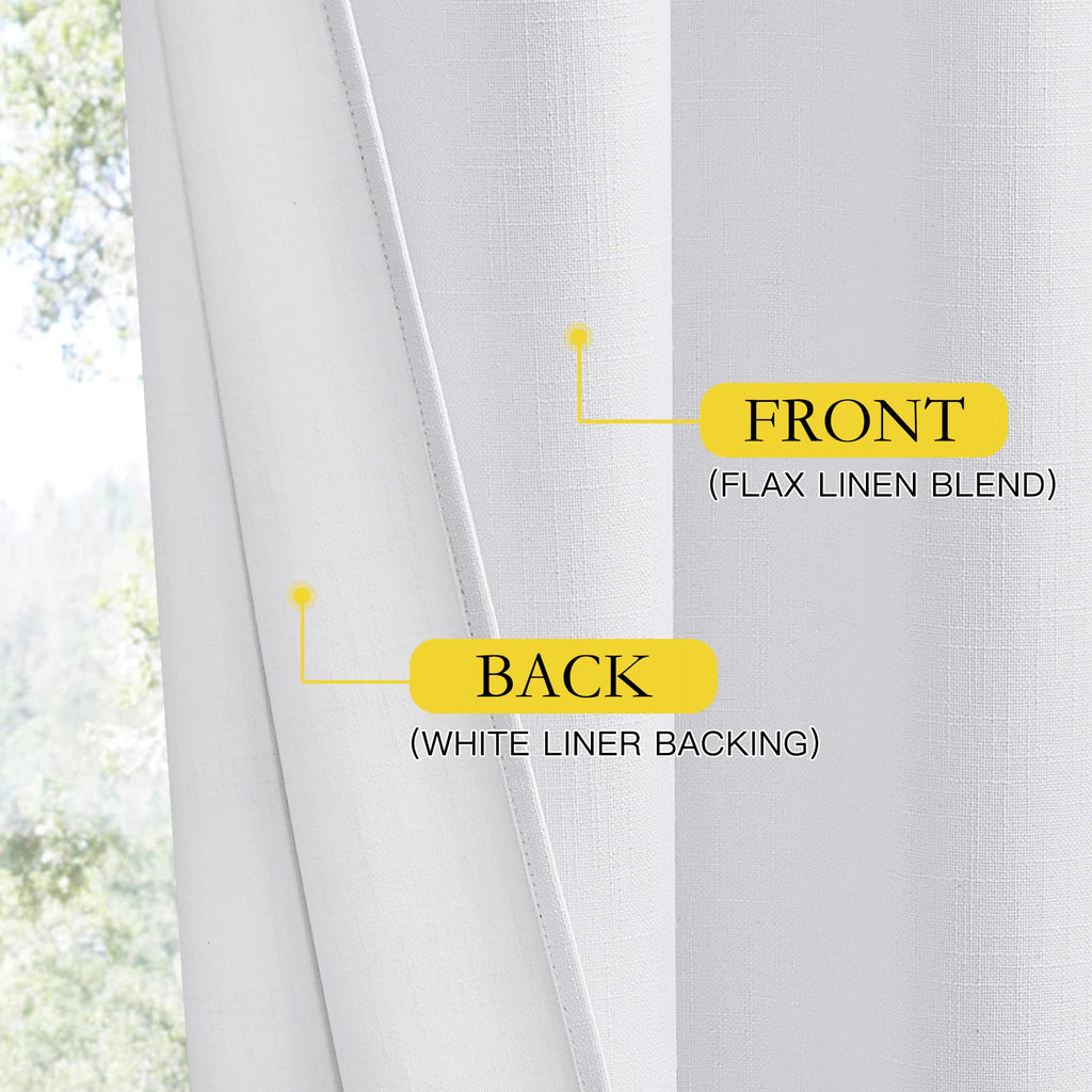 NICETOWN 100% Absolutely Blackout Linen Curtains with Thermal Insulated White Liner, White, 34 inches Wide, 80 inches Length Energy Saving Curtains for Living Room 2 Panels Set, Vertical Blinds
