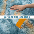 Soft Runner Rugs for Bedroom Hallways, 2x3 Abstract Blue Fluffy Shag Throw Area Rug Non Slip for Bedside Dorm, Long Shaggy Furry Carpet for Nursery Living Room