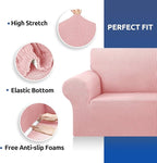 KEKUOU Stretch Oversized Sofa Slipcover 1 Piece Couch Sofa Cover (94"-110") Furniture Protector 4 Seater Sofa with Elastic Bottom for Kids,Pet.Jacquard Checked Pattern Fabric(X Large,Dusty Pink)