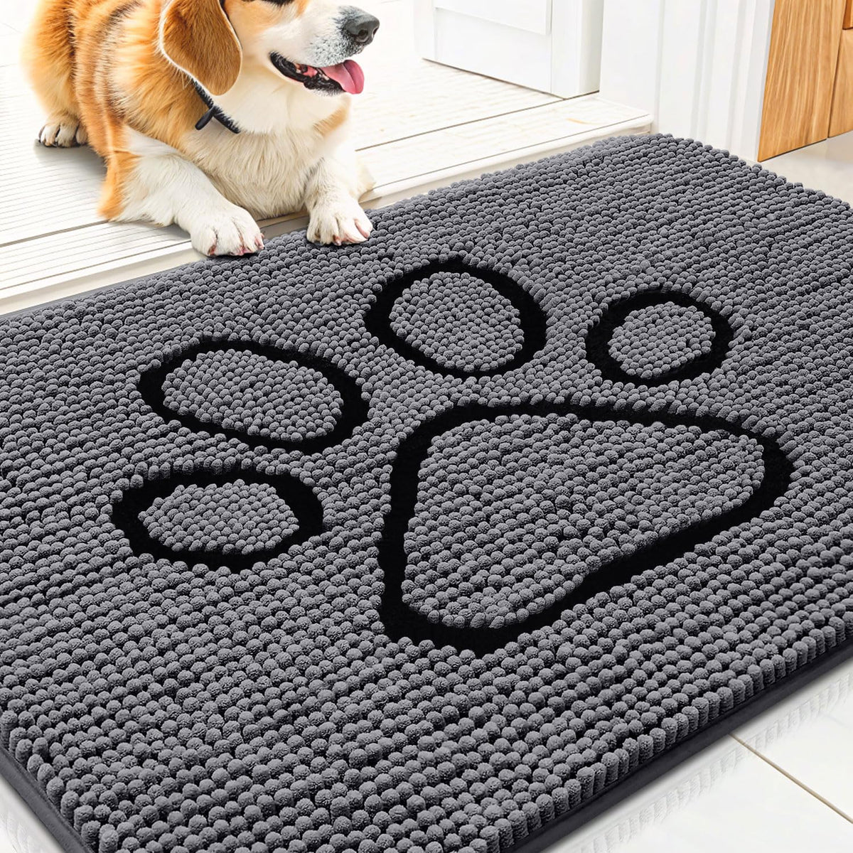Smiry Dog Door Mat for Muddy Paws, Absorbent Non Slip Dirt Trapper, 30x20