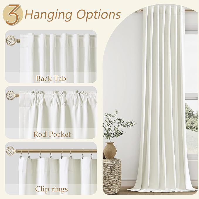 Guken 100% Blackout Linen Curtains 42 Inch Wide by 102 Inch 2 Panels Set for Living Room Bedroom Back Tab Thermal Insulated Black Out Linen Drapes Room Darkening Window Curtains, Ivory