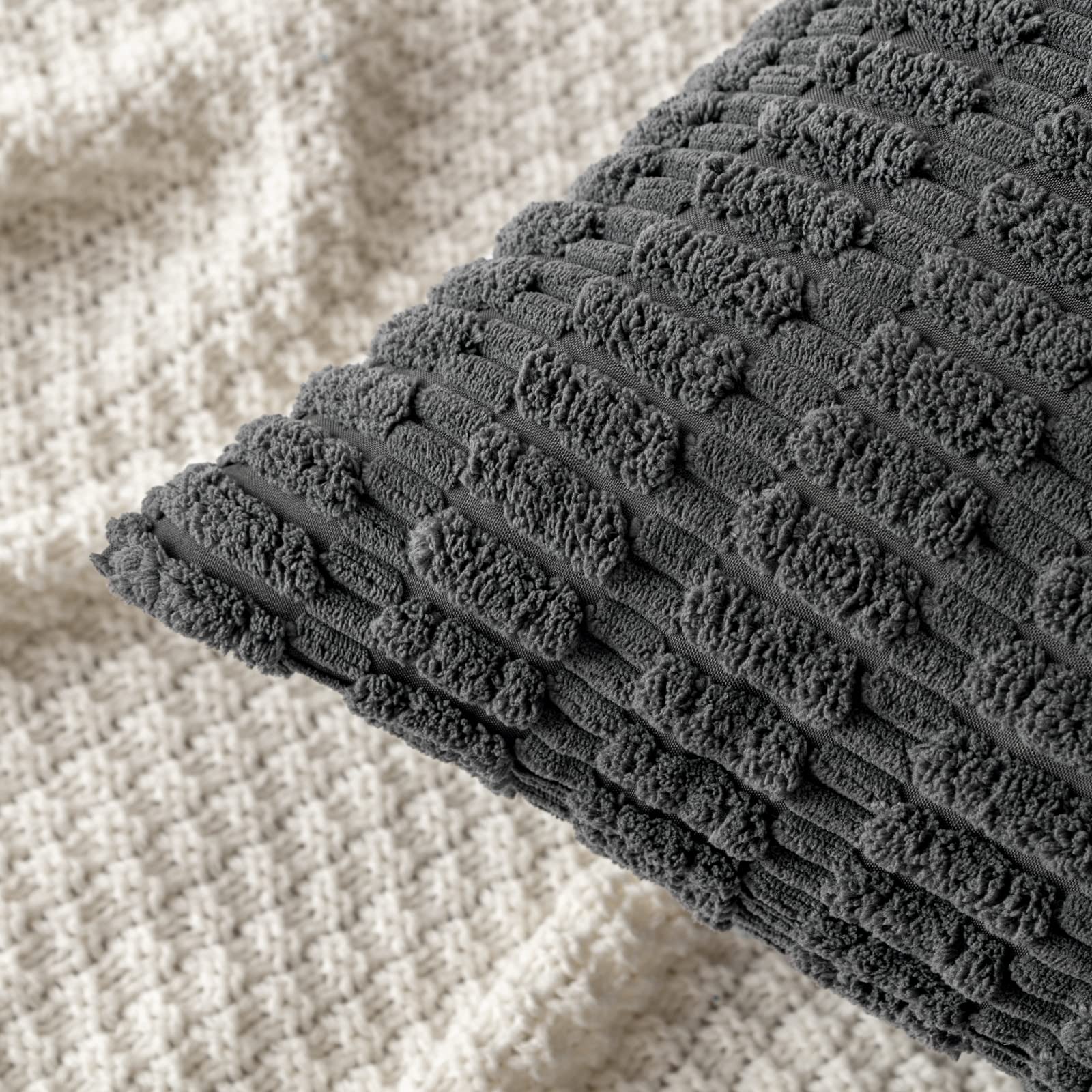 MIULEE Lumbar Corduroy Decorative Throw Pillow Covers 12x20 Dark Grey