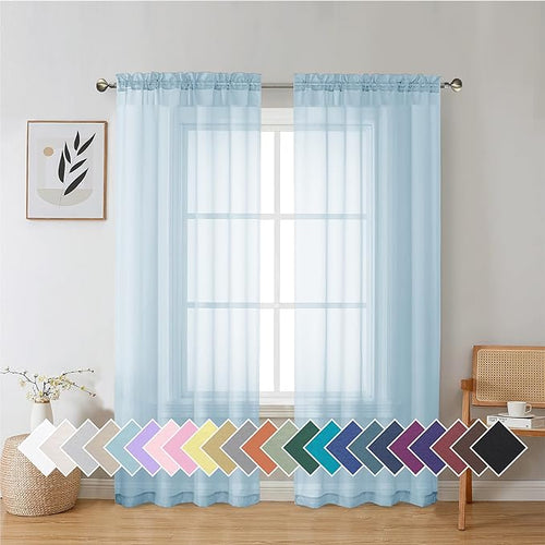 Aiyufeng Light Grey Sheer Window Curtains 84 Inches Long 2 PCS- Rod Pocket Living Room Curtain Panels Voile Textured Soft and Lightweight Window Treatments for Bedroom Decor, 40W x 84L Inches — 42"W x 72"L (Pack of 2)