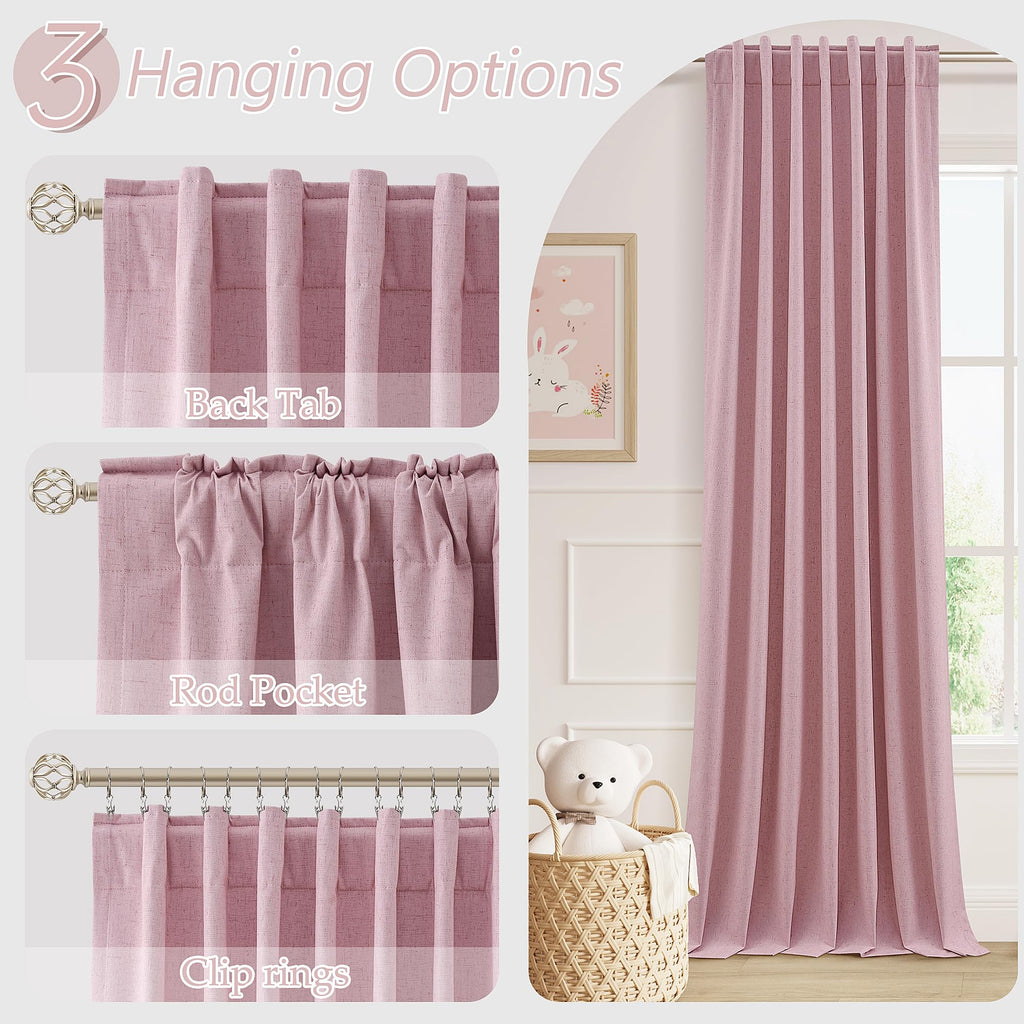 Guken 100% Blackout Curtains 102 Inch Length 2 Panels Set for Living Room Bedroom Back Tab Thermal Insulated Black Out Linen Drapes Room Darkening Rose,52x102