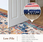 Rugflix 8x10 Area Rug for Living Room, Machine Washable Area Rugs with Non-Slip Backing, Large Soft Boho Vintage Rug for Bedroom, Dining Room, Low Pile Carpet, Kids Pet Friendly, Red