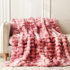 COOVA Faux Fur Throw Blanket for Couch, Cozy Soft and Fuzzy Plush Rabbit Fur Bubble Blanket for Sofa Bedroom Living Room, 50x60 Inches Tie Dye Magenta