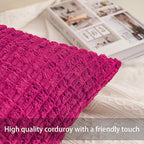 Pack of 2 Corduroy Decorative Throw Pillow Covers 24x24 Inch Soft Striped Pillow Covers Modern Farmhouse Home Decor for Sofa Living Room Couch Bed（Rose Red）