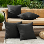 MIULEE Pack of 4 Decorative Outdoor Throw Pillow Covers Linen Waterproof Pillow Covers Summer Farmhouse Cushion Cases for Patio Garden Tent Balcony Couch Sofa 16x16 Inch Black