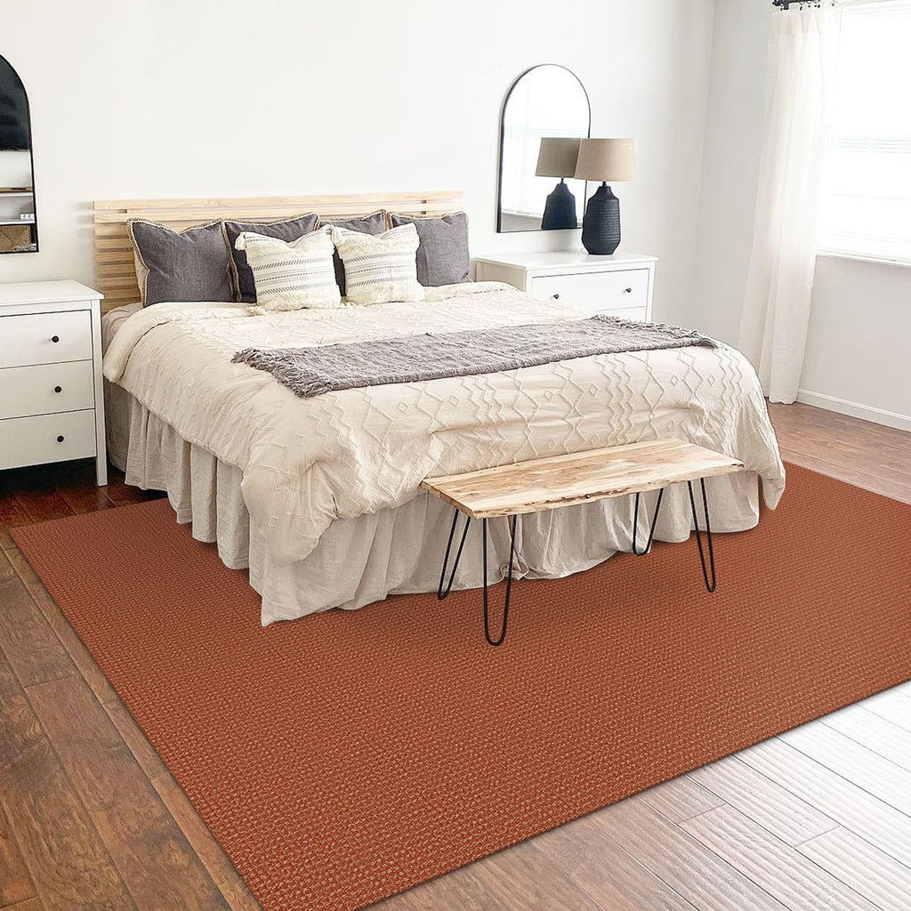 KOZYFLY Washable Area Rug 5x7 ft Rubber Backed Non Slip Rugs for Living Room Braided Cotton Bedroom Rug Woven Office Rugs Indoor Outdoor Floor Carpets for Dining Bedroom Living Room, Orange/Tan