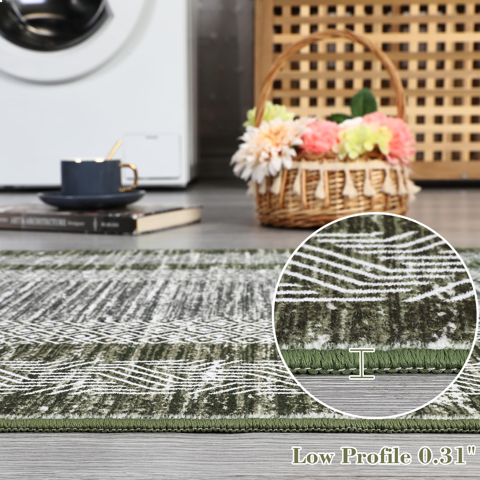 GarveeHome Modern Geometric Area Rug 2x3 Distressed Bordered Washable Small Carpet