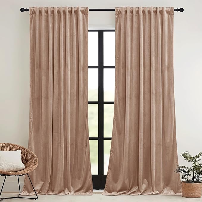RYB HOME Blush Velvet Curtains 72 inches with Hook Belt, Back Tab