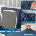 Couch Cover 3-Piece Elastic Velvet Couch Cushion Covers & Chaise Slipcovers for L-Shaped Sofas, Sofa Seat Covers Washable, Soft Cover for Couches (2 Seater + Chaise, Berlin Blue)