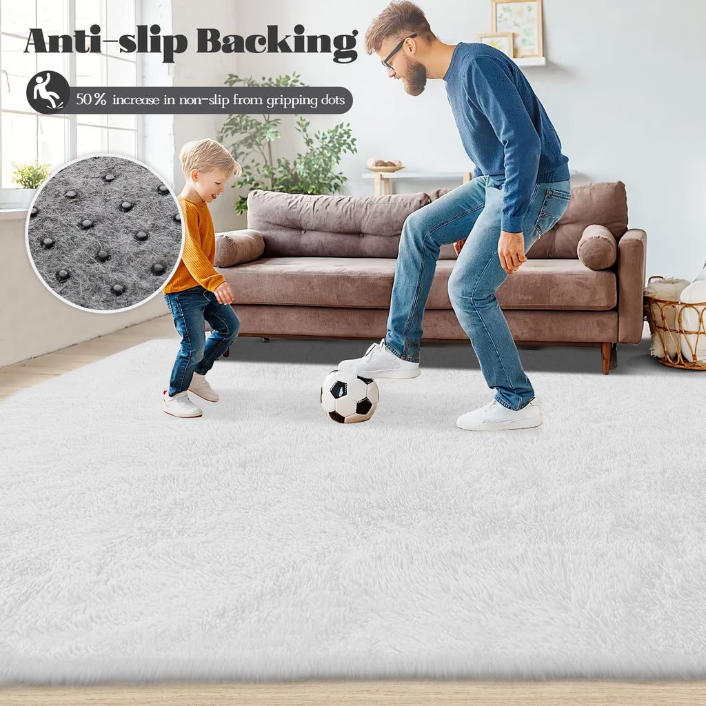 6x9 Area Rug for Living Room: Fluffy Shag Soft Washable Rugs Large Fuzzy Plush Indoor Carpet for Bedroom Nursery Playroom Kids Girls Boys Room (White, 6'x9')