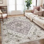 SERISSA Area Rug 4x6 Boho Rugs for Bedroom, Vintage Washable Non Slip Rug, Ultra Soft Print Distressed Low-Pile Throw Rug Earth Tone Carpet for Nursery Dorm Kitchen Living Room Decor