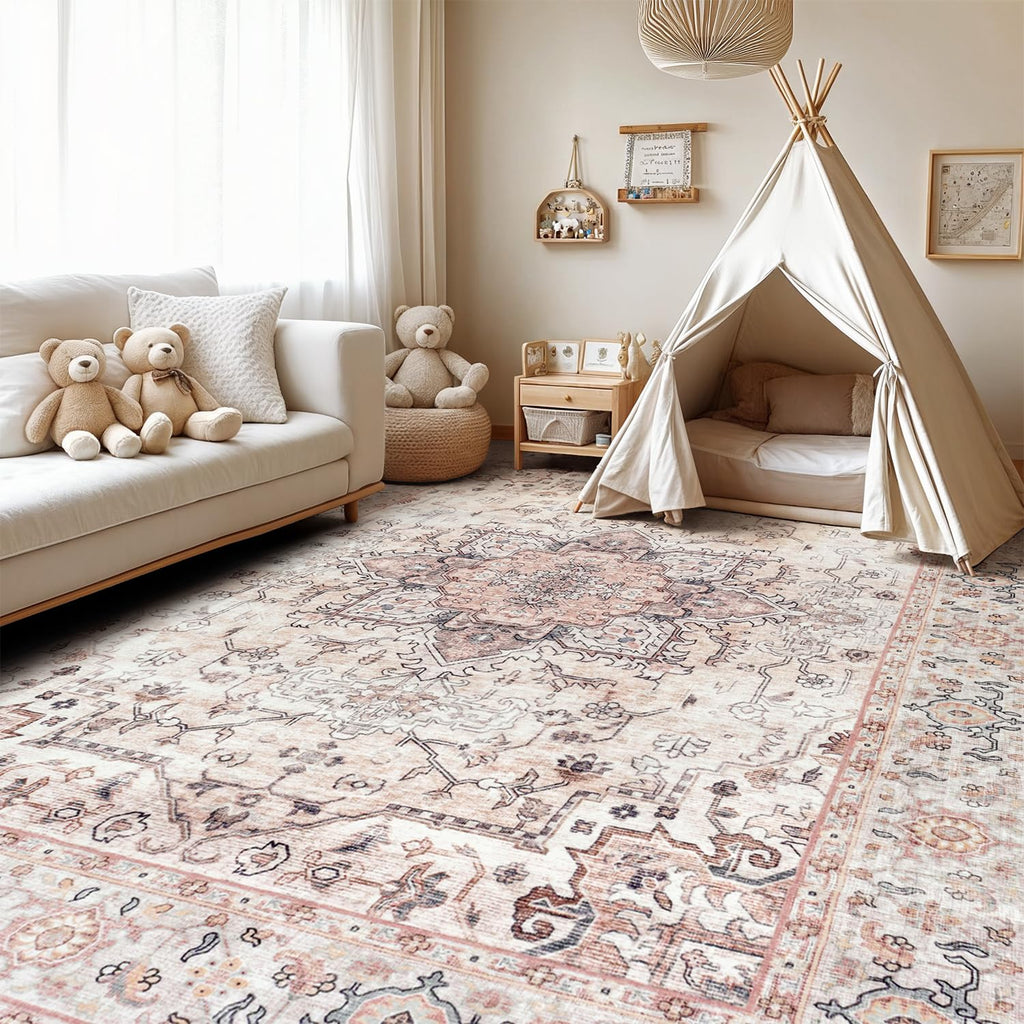 Lofus 3x5 Pink Area Rugs for Bedroom Living Room, Vintage Boho Carpet
