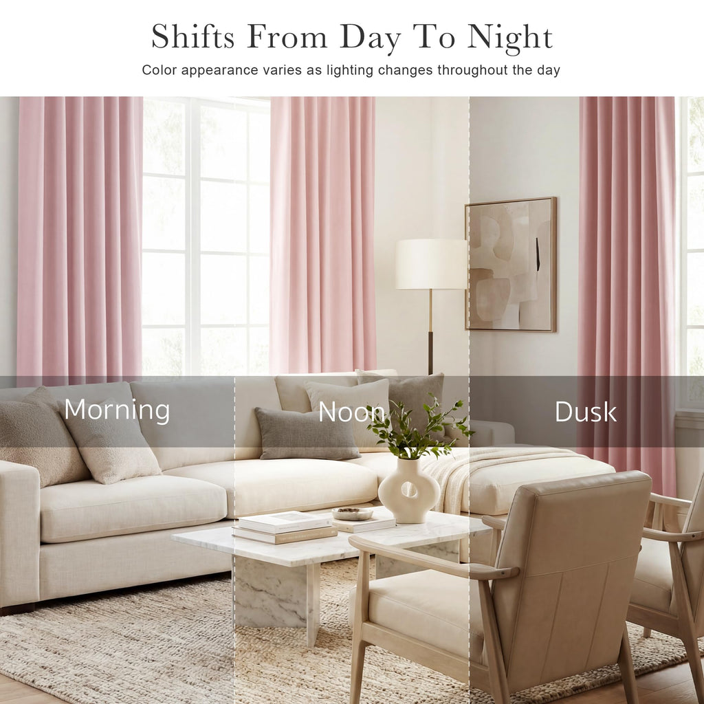 PONY DANCE Kitchen Curtains Short - Thermal Insulated Window Covering Curtain Panels with Rod Pocket/Back Tab Light Block for Bathroom, Wide 42 by Long 45 Inches, Blush Pink, 2 Pieces