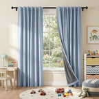 RYB HOME Smoky Blue 100% Blackout Curtains for Bedroom Office 84 Inch Long