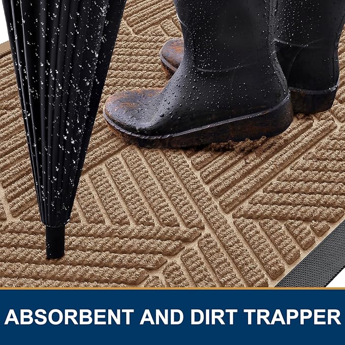 Smiry Front Door Mat Outside Entrance, Heavy Duty Sturdy Natural Rubber Doormat, Trap Dirt and Moisture, Easy Clean Low Profile Mats for Indoor Outdoor Entry, Irregular Triangle (29.5x17, Coffee)