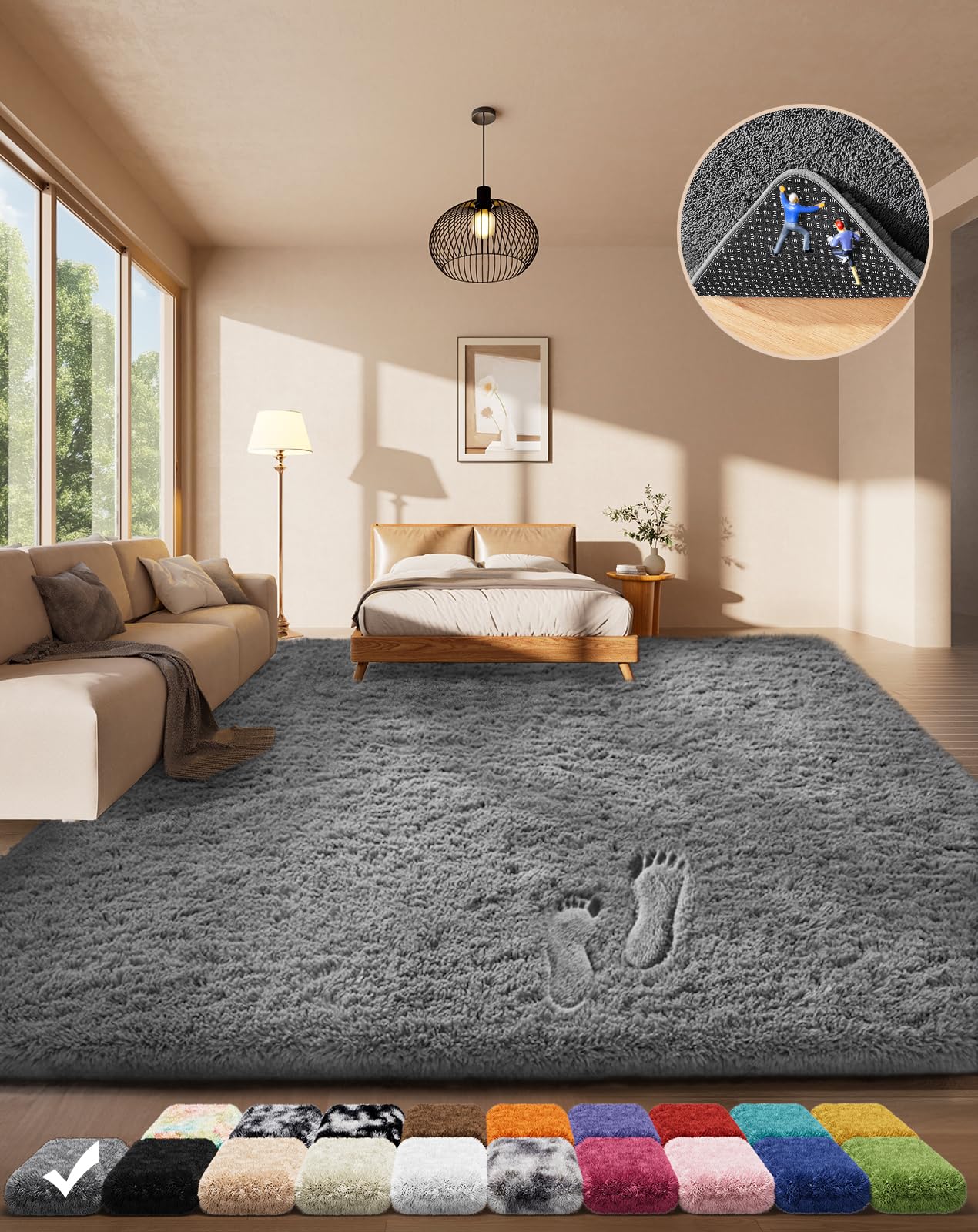 Ophanie Area Rugs for Living Room Bedroom, Washable Non-Slip Fluffy Soft Grey Shag Carpet, Indoor Floor Gray 4x6 Fuzzy Shaggy Living Room Plush Rug for Kids Home Dorm Decor Aesthetic